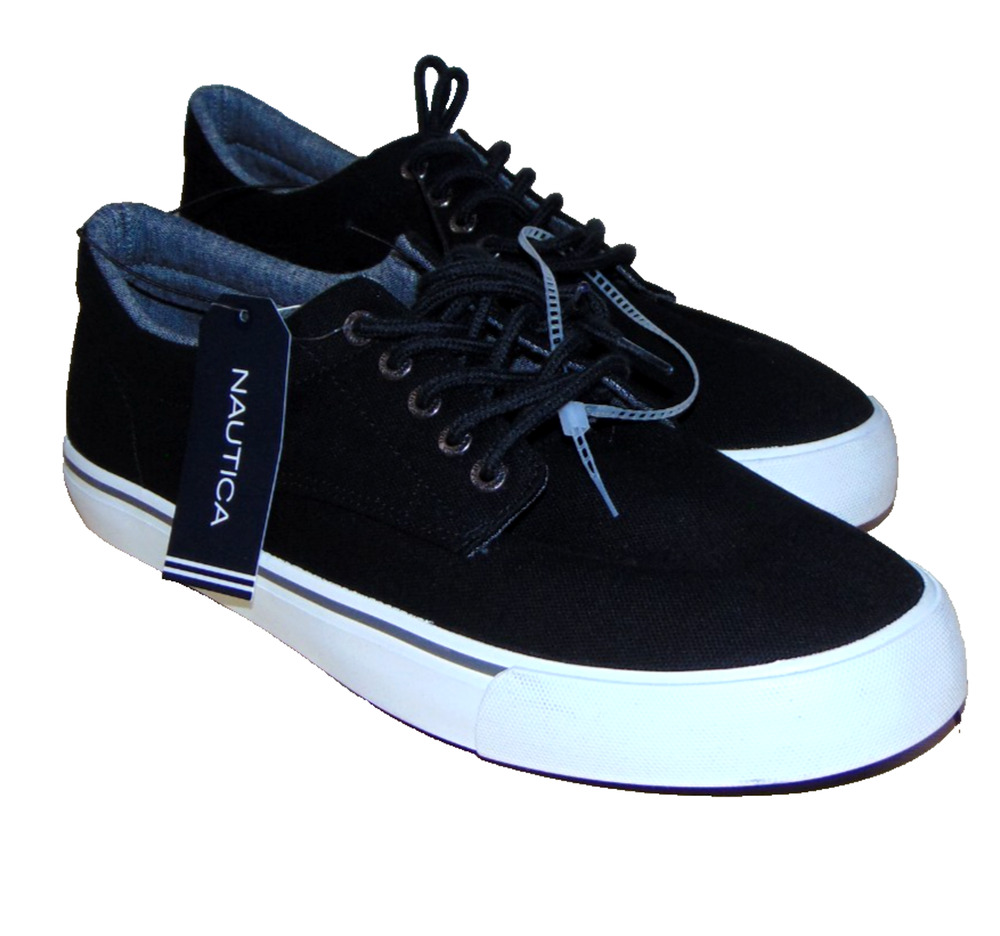 Nautica Cozza Mens 11 Sneakers Black White Canvas Lace Up Boat Skate Shoes NWT